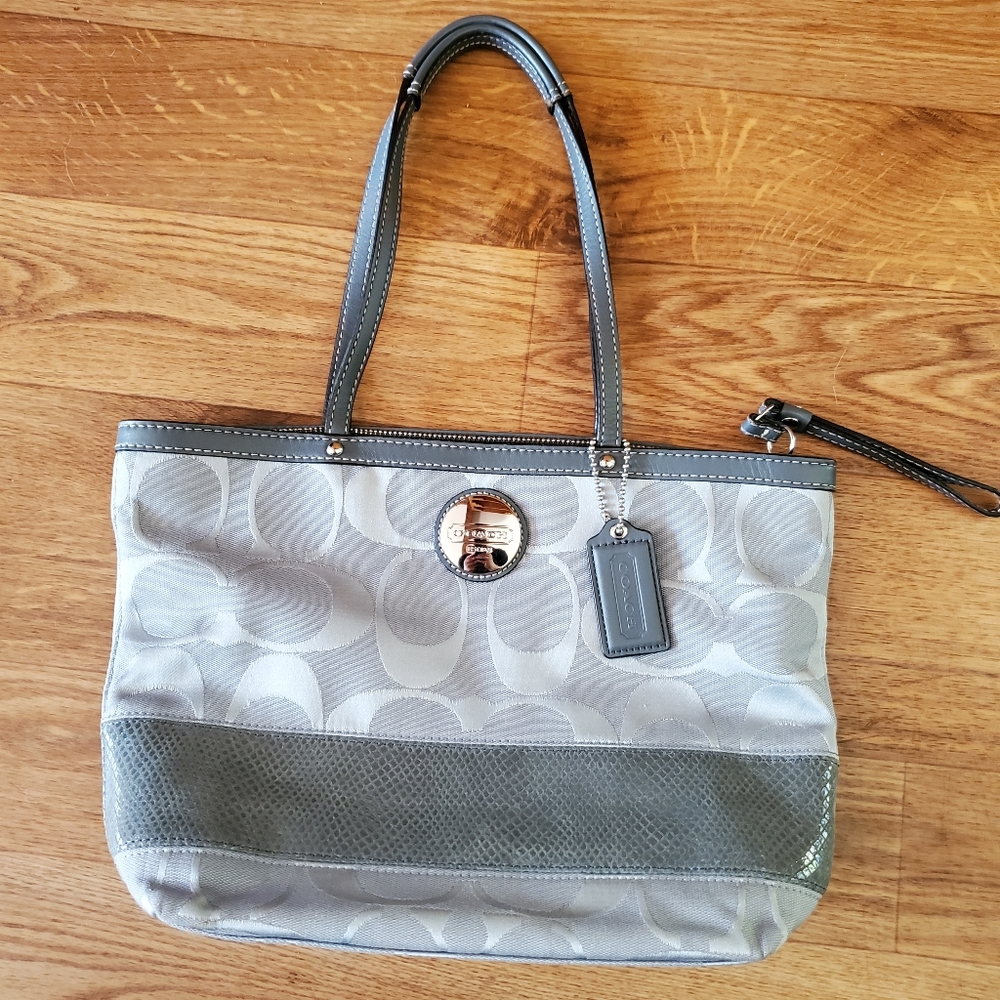 Coach blue monogram purse with snake skin detail